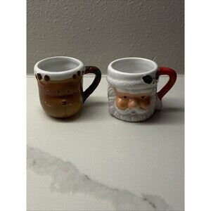 Mini Santa Face And Reindeer Christmas Mini Mugs Vintage